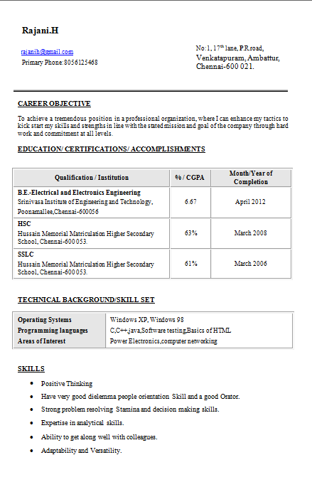 Professional resume format electrical engineer
